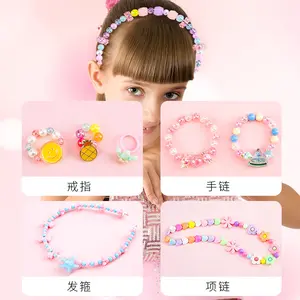 DIY Kids Girl Jewelry Making Kit With Hair Band For Candy Beads Decoration With Colorful Plastic Beads Set For Kids