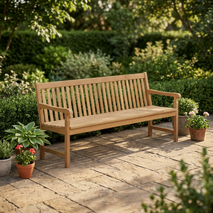 Banco de Jardín Clásico de Madera de Teca Maciza con Reposabrazos y Patas Tipo Sable - Cómodo, Impermeable, Ecológico y Duradero - Product Image 2
