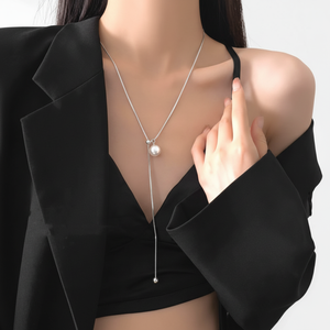 Collection d'été Long collier de perles avec chaîne de goutte Point Bijoux élégants pour femmes - Product Image 1