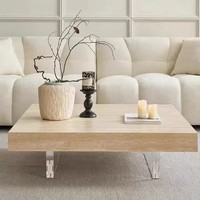 Table à manger de luxe moderne en pierre frittée avec base en acrylique transparent, écologique, durable, de forme rectangulaire, au design minimaliste pour le salon