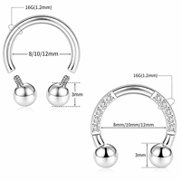 Anneau de nez en titane ASTM F136 avec zircone cubique, clicker de septum sans soudure, bijoux de piercing corporel