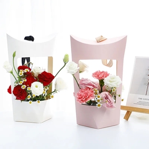 Bolsas de papel kraft de flores rosas con asa ramo impermeable floristería embalaje regalos de fiesta de San Valentín cajas vacías - Product Image 2