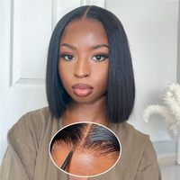 Perruque courte bob en cheveux humains vierges brésiliens bruts HD, ondulations profondes, sans colle, dentelle transparente, sans perte de cheveux