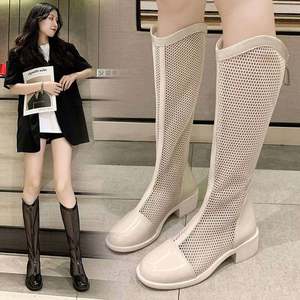 Botas Altas de Mujer a la Moda, Diseño de Malla Único, Punta Puntiaguda, Cómodas, Estilo Occidental, para Verano, Otoño, Invierno y Primavera, Parte Superior de PU - Product Image 4