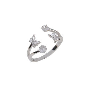 Bague double papillon en argent S925 avec plusieurs perles 6-7 mm, ouverte, pour femme, style DIY, bijoux tendance, incrustation de diamants taillés 87 - Product Image 5