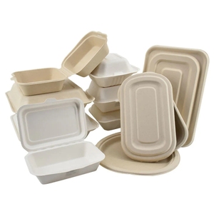 Boîte à lunch bento à emporter en bagasse de canne à sucre, conteneur alimentaire à <span class=keywords><strong>2</strong></span> compartiments, écologique, biodégradable, jetable - Product Image 2