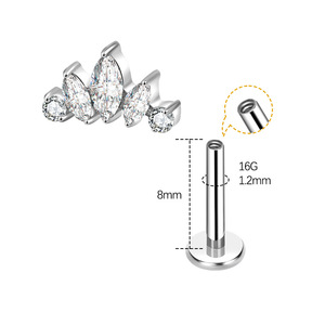 G23 Titan Đánh Bóng Vàng Hoa 4 Đá Quý Labret Mũi Vách ngăn Vòng Xoắn Sụn Bông Tai Xỏ Khuyên Đồ Trang Sức Cho Trẻ Em - Product Image 3