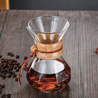 Carafe à café en verre borosilicate avec poignée en bois, pour infusion manuelle, 400ml 600ml 800ml