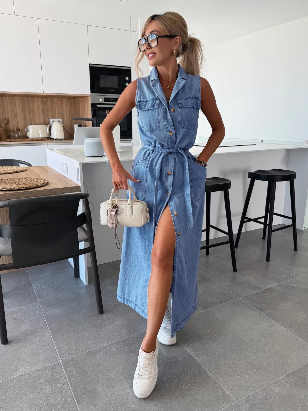sachin and babi light blue dress Maxi Denim Dress for Women Autumn Vintage A-line Long Sleeve Button Zipper  Pocket Maxi Dress