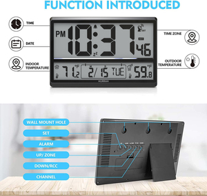 (Solo EE. UU.) Jumbo Luxury RC Atomic Reloj de pared digital para temperatura interior/exterior Características Alarma Decoración del hogar Exclusivo - Product Image 5
