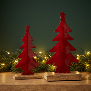 Décoration de table de Noël en bois rouge, artisanale, rustique, ornement de fête, taille personnalisable pour la décoration de la maison - Product Image 1