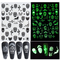 Autocollants pour ongles tendance Halloween : Crâne, araignée, citrouille – Décoration 3D auto-adhésive lumineuse pour nail art