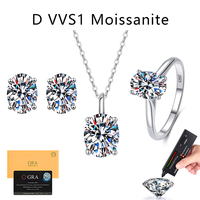 Parure de bijoux en argent sterling S925 avec moissanite ovale taille D couleur VVS1 1CT 2CT, collier, bague et boucles d'oreilles classiques à quatre griffes, certificat GRA