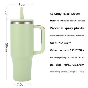 Gobelet moderne 40oz en acier inoxydable pour voiture 304 Double couche isolée poignée paille transfrontalière eau chaude/froide pour glacière - Product Image 2