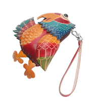 Porte-monnaie en cuir véritable fait main, motif perroquet 3D coloré, pochette zippée, porte-clés avec dragonne, idéal pour un cadeau