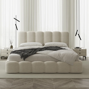 Lit double Zayshine de style rétro français, crème, luxe, blanc, sherpa, grande taille, pour chambre principale, 1,5 à 1,8 mètres, appartement, villa, hôtel - Product Image 3