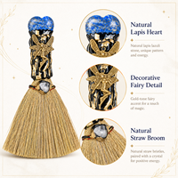 Balai de sorcière en cristal de lapis-lazuli naturel, 17 cm, pierre en forme de cœur, décoration d'Halloween, cadeau, ornement