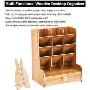 Organiseur <span class=keywords><strong>de</strong></span> <span class=keywords><strong>bureau</strong></span> en <span class=keywords><strong>bois</strong></span> massif, boîte porte-stylos multifonctionnelle, tiroir, support <span class=keywords><strong>de</strong></span> rangement pour fournitures <span class=keywords><strong>de</strong></span> <span class=keywords><strong>bureau</strong></span>, à domicile - Product Image 4