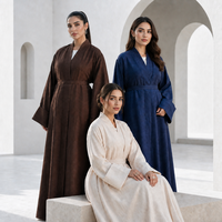 Grande liquidation : Abaya ouverte en mélange de lin, robe longue ceinturée pour femmes musulmanes, tenue islamique minimaliste de Dubaï