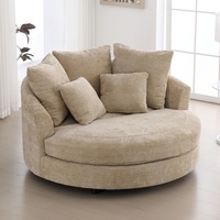 Fauteuil rond surdimensionné de luxe au design moderne pour salon, fauteuil barillet en chenille avec 5 coussins
