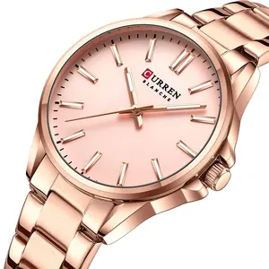 Curren Jam Tangan Quartz Pria dan Wanita, Arloji Quartz Tahan Air Baja Tahan Karat untuk Wanita 9090