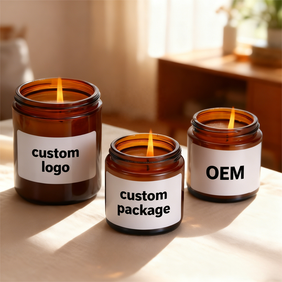 2 oz 4 oz 8 oz Amber Custom Label Empty Glass Candle Jars with Metal ...