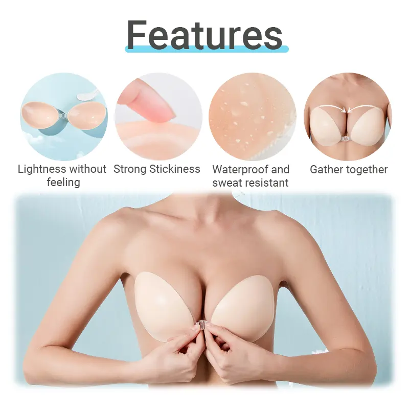 Hot Sales Adhesive Silicon Nipple Bra Custom Size Seamless Foam Silicone Push Up Strapless Self Adhesive Bra