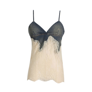 Top estivo in pizzo canotta in Denim Patchwork + pantaloni casual a cinque quarti in due pezzi <span class=keywords><strong>Set</strong></span> di <span class=keywords><strong>abbigliamento</strong></span> da donna alla moda sottile - Product Image 2