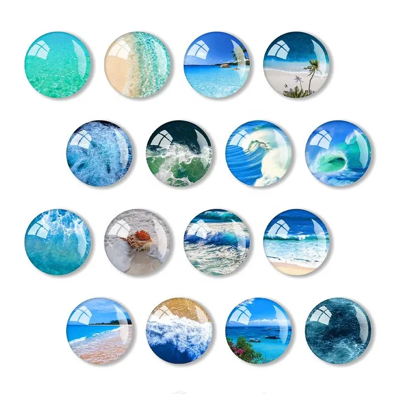 Özelleştirilmiş dalgalar plaj görünümü sahneler kubbe kristal cam deniz buzdolabı mıknatısı sahil turistik hediyelik eşya buzdolabı mıknatıslar ile