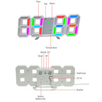 Horloge murale numérique 3D LED EMAF pour la décoration de la maison et de la salle de classe, avec alarme, télécommande, luminosité réglable, pour table ou mur