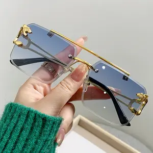 2023 Unisex dikdörtgen güneş gözlüğü lüks tasarımcı marka kadın moda çerçevesiz güneş gözlüğü 2023 lüks