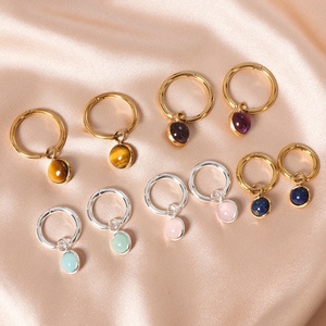 Pendientes colgantes de piedra de nacimiento de acero inoxidable para mujer, impermeables, a la moda, chapados en PVD de 18K, piedra curativa pequeña Natural - Product Image 6