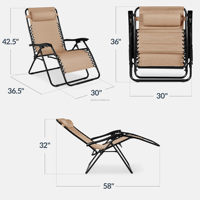 Chaise longue inclinable à gravité zéro avec porte-gobelet, pliable, réglable manuellement, structure en acier inoxydable pour usage extérieur, pêche, parc