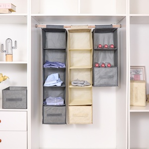 Étagère de rangement suspendue multi-niveaux avec crochets, en tissu non tissé imitation coton et lin, lavable, pour organiser les vêtements - Product Image 2