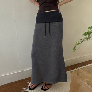Jupe crayon mi-longue tendance, patchwork, taille côtelée avec cordon de serrage, coupe ajustée, colorblock, polyvalente et flatteuse - Product Image 5