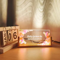 Plaque de nom de bureau personnalisée avec fleurs, panneau de bureau LED, plaque de nom personnalisée, décoration de bureau, accessoire de bureau, cadeau de nouvel emploi