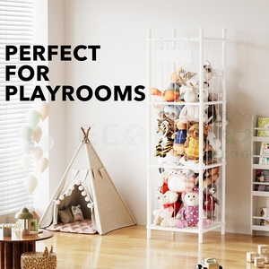 White Kids Wooden Display <b>Racks</b> Stuffed Zoo Animal Plush Toy Organizer Holder Storage Shelf - Product Image 5