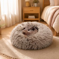 Lit pour animaux de compagnie sans assemblage, housse amovible et lavable, design coussin donut, lit doux en peluche pour chat et chien, pour chambre à coucher, utilisation en intérieur