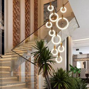 JYLIGHTING Acrylique Anneaux Pendentif Lumière Escalier Bois Suspendu Moderne LED Lustre Plafond Nordique Salon Hôtel Pendentif - Product Image 2