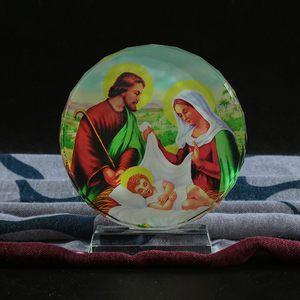 <span class=keywords><strong>Photo</strong></span> de jésus rond en cristal, vente en gros, souvenirs religieux, personnalisé, cadre en verre, pour la guérison, vente en gros - Product Image 2