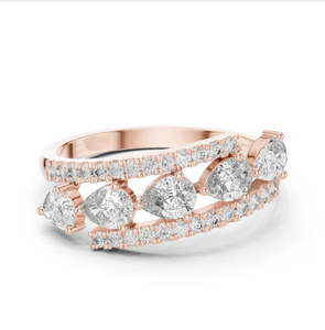 Bague contemporaine en diamant taille poire avec sertissage bypass en or rose 14 carats pour les amateurs de bijoux fins d'Inde - Product Image 1