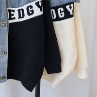 HanOu Prêt à expédier – Pull tricoté pour femme en jean patchwork, taille unique, collection hiver