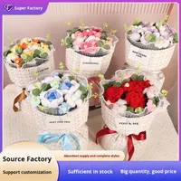 Bouquet de roses en fil tricoté, souvenir floral, cadeau pour la Saint-Valentin, anniversaire, Thanksgiving, remise de diplôme, Pâques, Noël, long