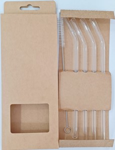 Kitchen Accessories Colorful Clear Glass Straw Set 4+1  Reusable Borosilicate Glass Drinking Straw with Brush and Packing