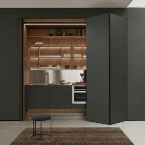 Gabinetes de Cocina Modernos de Diseño Song, Puertas de Madera Sólida, Paneles de MDF, Acabado Gris Oscuro, Superficie Fácil de Limpiar, Diseño de Lujo, Garantía de 5 Años - Product Image 1