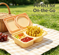 Assiette à ventouse en silicone personnalisée à 2 compartiments avec couvercle, sans BPA, étanche, boîte portable pour sauces et condiments pour enfants