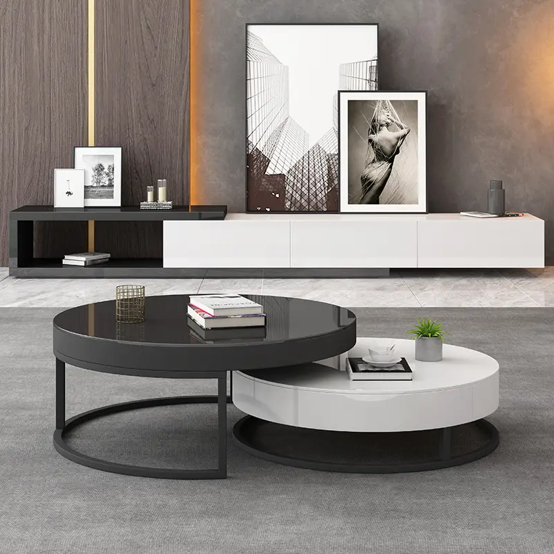 Light luxury living room center table glass top coffee table MDF table TV Cabinet storage drawers TV console furniture set