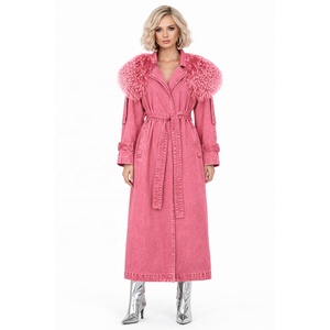 Manteau Trench Coupe-Vent en Cuir de Mouton Véritable avec Col et Manchettes en Fourrure Mongole Détachable, Modèle Hiver 2026 – Vente en Gros - Product Image 1
