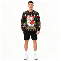 Sweat-shirt à col rond pour homme en polyester personnalisé avec sublimation, motif lama de Noël, impression intégrale pour les fêtes de Noël