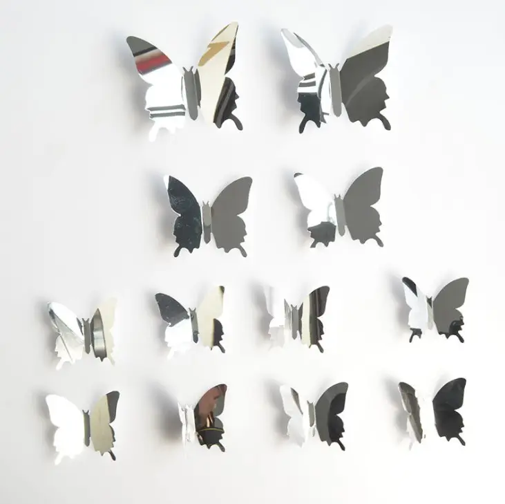 12Pcs/lot 3D Mirror Butterfly Wall Stickers Art for Wedding Holiday Decorations Wall Decals